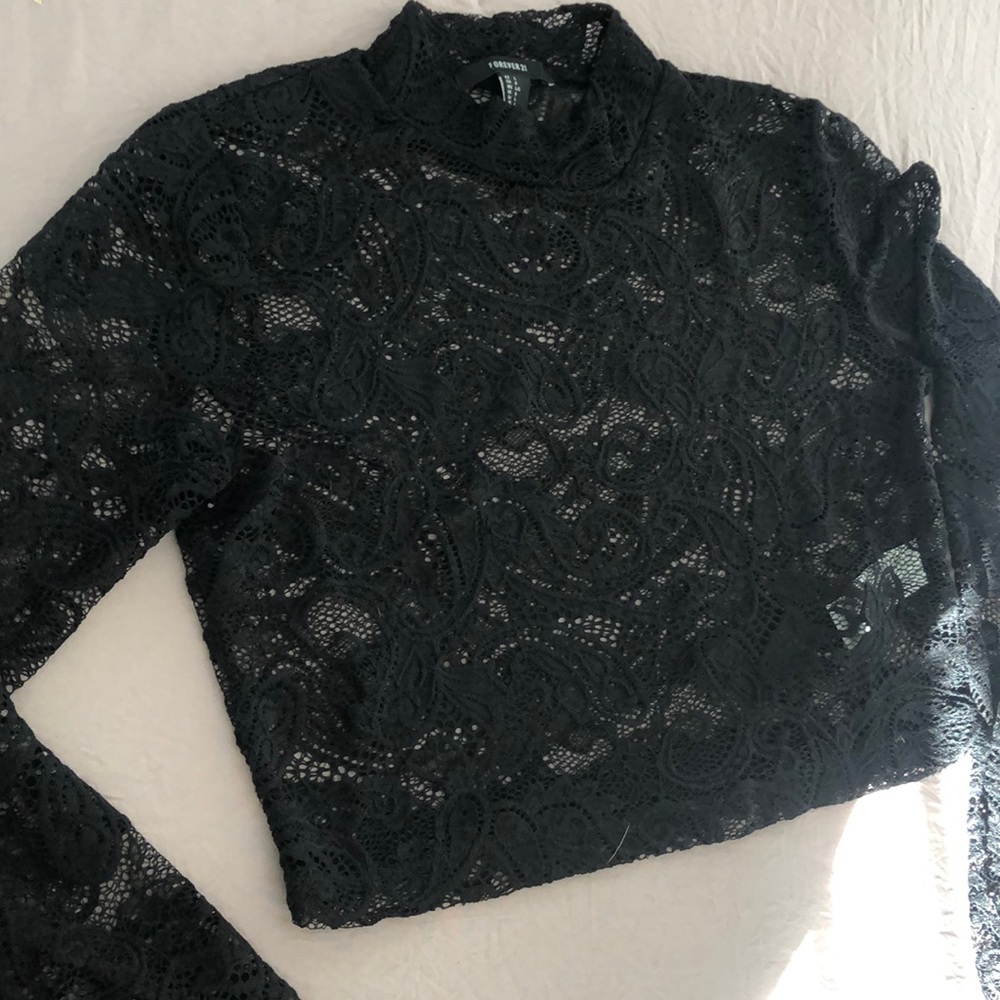 NEW! Black Lace Crop Top Size L